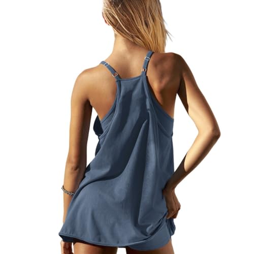 Image of UNIANKIYA Womens Workout Romper Dress with Shorts Underneath Sleeveless Spaghetti Straps Athletic Outfits Casual Vacation