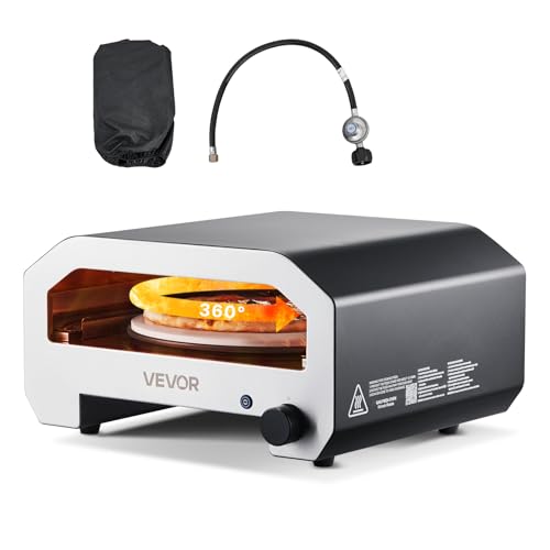 VEVOR 16 in Outdoor Pizza Oven Auto Rotating Propane Gas Pizza Ovens Portable Pizza-Cooker with Electric Rotate Pizza-Stone Carry Bag Propane Pizza Maker For Outside Backyard Patio Camping Black