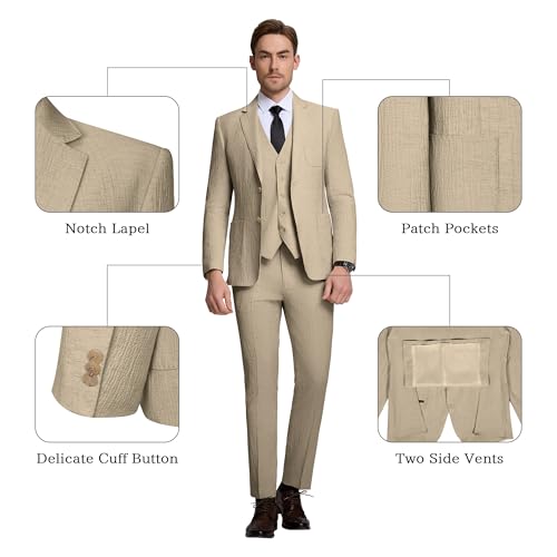 Mens Suits 3 Piece Slim Fit Suit Casual Suits Set for Men Lightweight Suit Blazer Vest Pants for Summer Wedding2