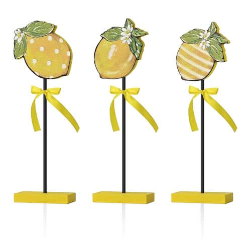 Smile 3 Pcs Wooden Decor Summer Indoor Decorations, Lemon Style, Summer Table Centerpieces for Home Kitchen Seasonal Display