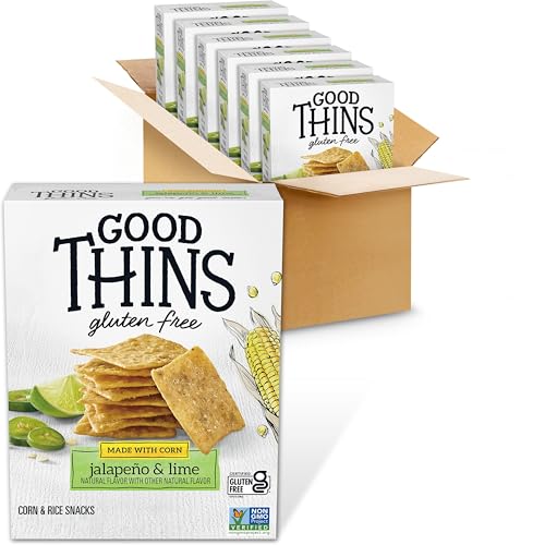 Good Thins Jalapeño & Lime Corn & Rice Snacks Gluten Free Crackers, Bulk Snack Crackers, 6 - 3.5 oz Boxes