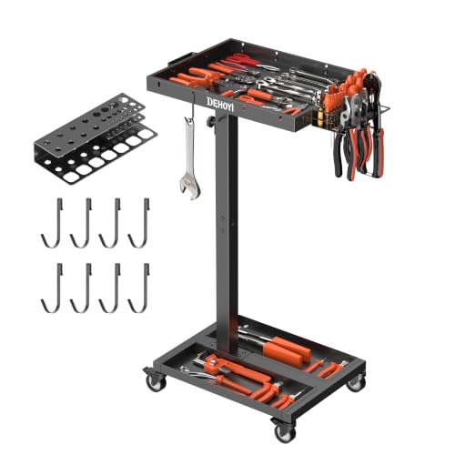 DEHOYI Adjustable Height Metal Tool Cart with Wheels Heavy Duty Rolling Mechanic Tool Tray for Garage Workshop (Black)
