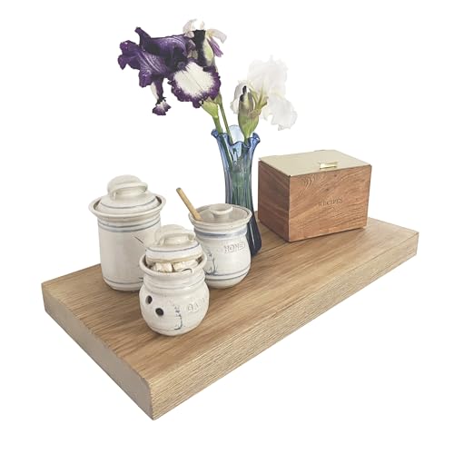 Joel's Antiques 24 Inch Wooden Floating Shelves for Wall - 24x10x2 in - Made of Natural Wood - Long Heavy Duty Rustic Wall Shelves for Bedroom - Perfect for Living Room, Kitchen - Beige