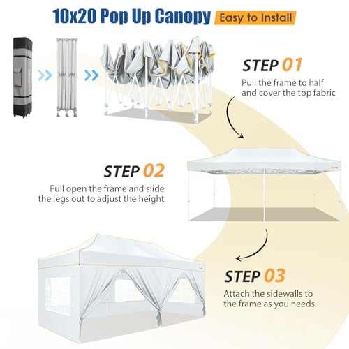 Image of HOTEEL 12x25 Pop up Canopy Tent for Parties, Heavy Duty Easy Setup Tent with 6 Sidewalls, Outdoor Commercial Instant Gazebo for Wedding Event, with Roller Bag & Sand Bags, White(Hexagonal Frame)
