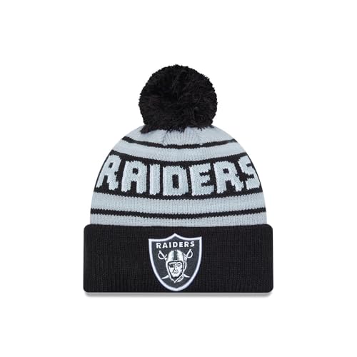 New Era Mens Black Las Vegas Raiders Main Cuffed Knit Hat with Pom