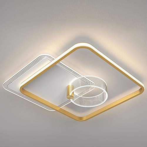 Lámpara De Techo LED Regulable Lámpara De Diseño Rectangular Moderna Luz De Techo Multifuncional Decorativa Interior Con Control Remoto Sala De Estar Dormitorio Oficina Acrílico,Oro,55cm/42W Cover