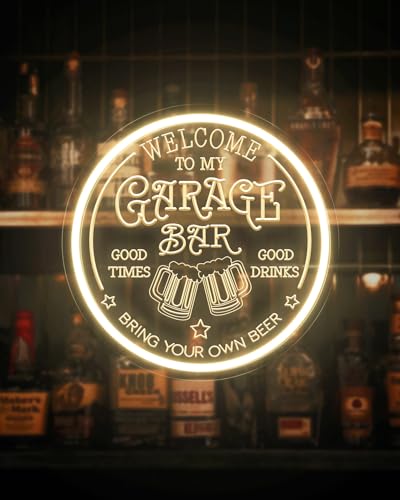 Image of Garage Bar LED Neon Sign for Wall Art Decor, Dimmable Garage Light Up Sign for Man Dad Gifts, Neon Lights Bar Signs for Home Bar Pub Man Cave Bistro Birthday Camping Party