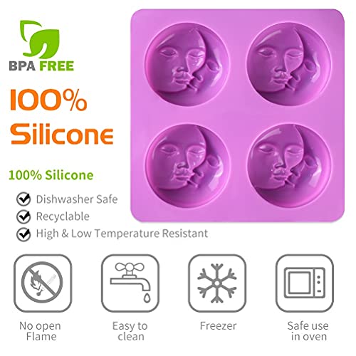 2 Pcs Silicone Soap Molds,Sun & Moon Face Soap Molds For Soap Making, Bath Bomb Molds For Homemade Bath Bombs,Lotion Bar,Diy Resin Making,Wax,Polymer Clay (Purple And Blue) #TOP4