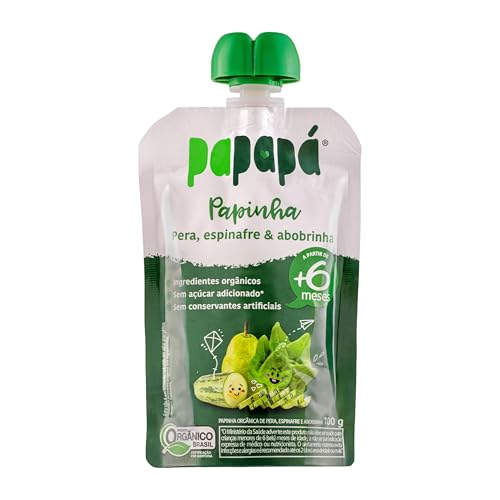 Papapá, Papinha Orgânica de Frutas, Sabor Pêra, Espinafre e Abobrinha, 100g, Sem Açúcar Adicionado, Ingredientes Naturais