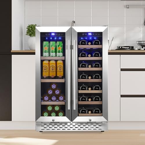24 Inch Dual Zone Wine and Beverage Refrigerator with 40 Bottle Capacity, Wine and Beverage Refrigerator Powerful Compressor, and Elegant Design, Quiet Operation