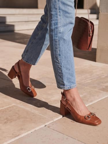 Image of Womens Slingback Block Heels Closed Square Toe Dress Work Shoes Slip on Buckle Strap Business Pumps