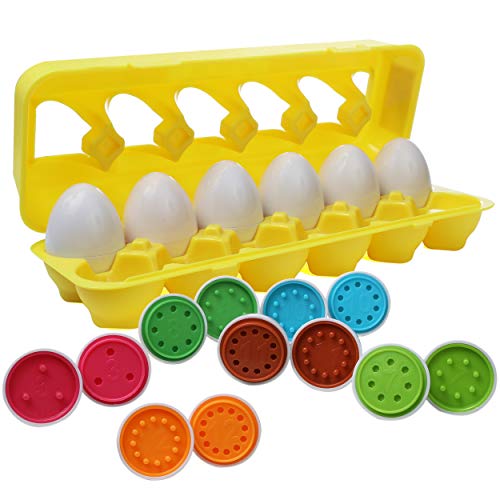 IQ Toys Matching Eggs Set, Toddler Match an Egg Toy, Educational Set of 12 Color and Number Recognition Learning Skills Eggs and Egg Carton for Toddlers Kids Girls and Boys