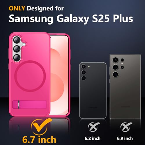 Image of SPIDERCASE Magnetic for Samsung Galaxy S25 Plus Case, with [3 Stand Ways][ Military Grade Drop Protection] with Invisible Stand Shockproof Slim Case Just for Samsung Galaxy S25 Plus 6.7 inch, Rose Red