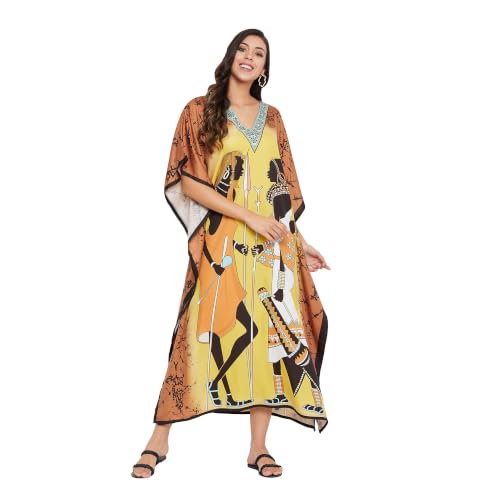 Image of Oussum Women Plus Size Kaftan Kimono Loose Maxi summer dresses for women Beach 3 /4 Sleeve Casual lounge dress Boho