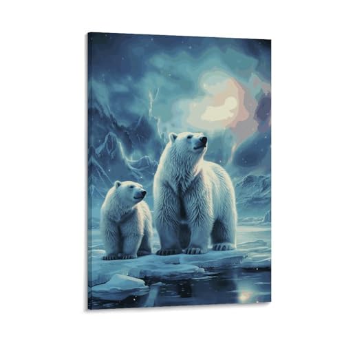 Peinture sur toile ours polaires pour habiller un grand mur vide de bureau