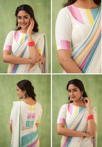 Image of Jack & Jini Women's Floral Print Pure Georgette Saree with Blouse Piece | Soft Casual & Festive Drape | Gift for Mother, Wife.