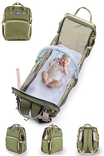 Diaper Bag Backpack With Changing Station with Free Toy bar, Waterproof Travel Pad, Poo Bag By Little Carrots.Portable Crib, Unisex, Multifunctional Mummy Bag Perfect Baby Shower Gifts for New Parents