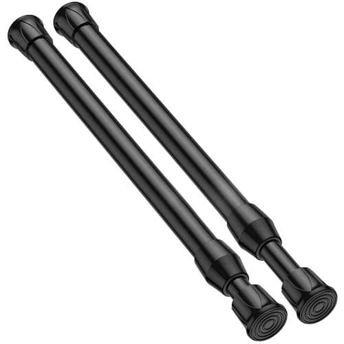 Image of 2 Pack Small Tension Rod 12 to 19 Inch Adjustable Tension Rod Mini Curtain Rod Spring Rod No Drilling Short Tension Rods for Windows, Cupboard, Kitchen, Black