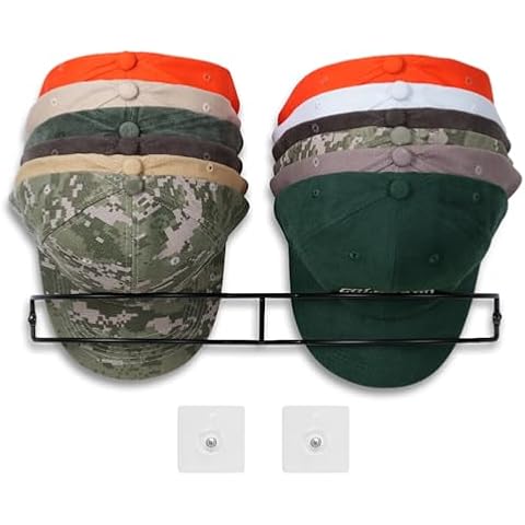 HYDERMUS Hat Rack for Wall and Door Hat Organizer for 30 Baseball Caps Metal Hat Hanger with 2 Adhesive Hooks Durable Ball Cap Holder Closet Organizers and Storage Cover