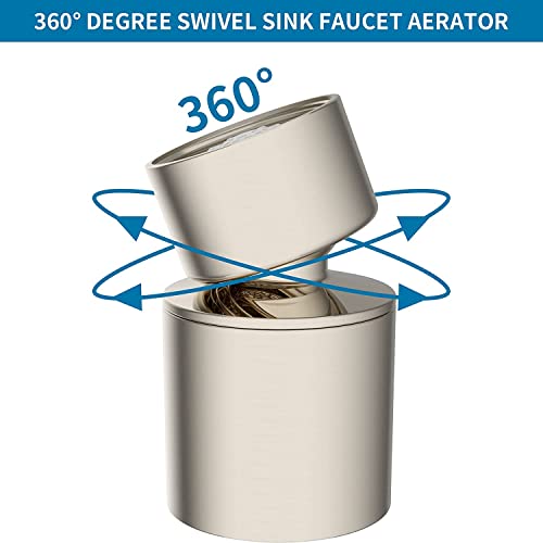 Hibbent Faucet Aerator, 360° Swivel Kitchen Sink Aerator, Dual-Function 2-Flow Sprayer Faucet Head, Big Angle Sink Sprayer Attachement, Faucet Replacement Part 55/64 Inch Female Thread, Brushed Nickel #TOP3