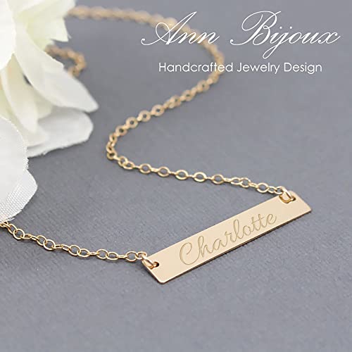 AnnBijoux Personalized Nameplate Necklace 14K Gold Filled Bar Pendant Laser Engraved Name Jewelry Birthday Gift For Her4