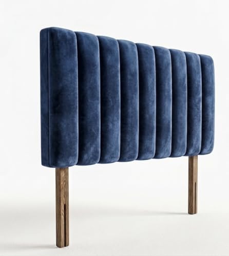 Image of Luxuryh Portland Velvet Lined Upholstered Headboard for Divan Beds Plush Padded Vertical Panel Design with Wooden Struts Luxury Bedroom and Hotel Furniture Height 20 inch (BLUE, Single 3ft)