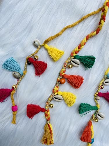 Image of Zippy Flora Boho Handmade Colorful Hair Strings for Navratri /Ethnic Look /Bohemian Styling, Colorful Braided Hairband, Thread Hair Accessories & Extensions (Shoulder Length (12-14 inch), Yellow)