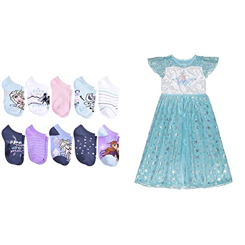 Disney Frozen girls No Show Socks, Blue Sky (10 Pack), Medium US Disney Girls’ Big “Frozen” Fantasy Nightgown, Blue, 6