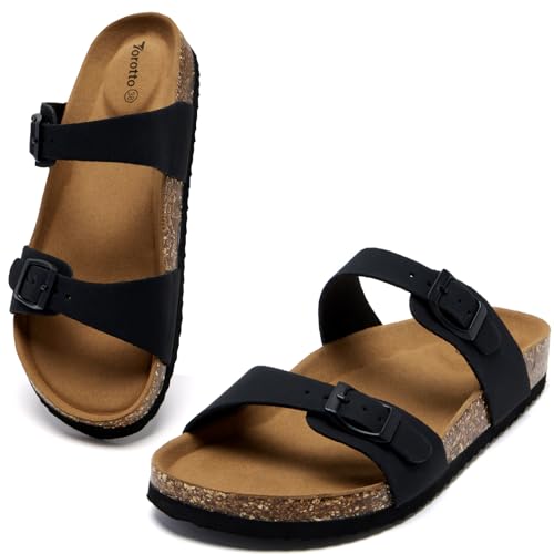 Torotto Damen Pantoletten Hausschuhe Sandalen Latschen Schlappen Bequeme Arbeitsschuhe Metallschnalle(schwarz,40 EU)