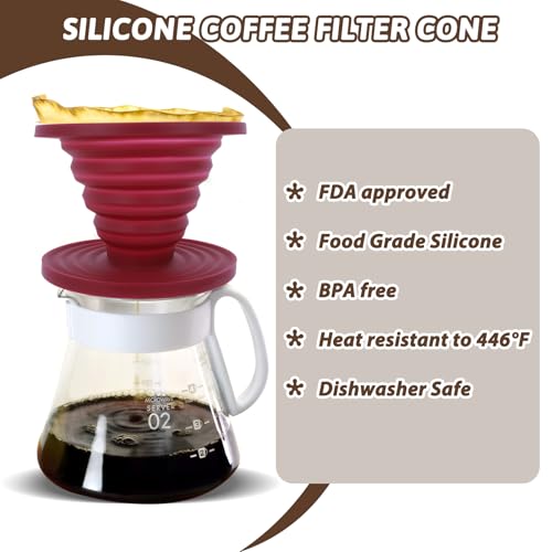 Image of Coffee Dripper, Collapsible Silicone Coffee Dripper Foldable Travel Pour Over Maker Reusable Filter Camping makers for Backpacking Camping Travel Home Office