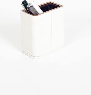 Desktop Leather Wooden Detailed Pen Holder White