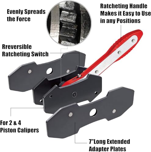 Brake caliper press tool Brake caliper compression tool 360° adjustable ratchet brake caliper piston expander tool with 4 caliper hangers for brake piston disc brakes red 1 by AQTZGOS - Image 3