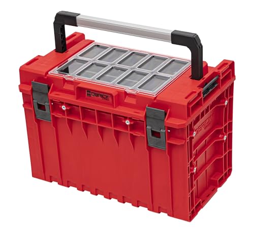 QBRICK - Werkzeugkasten Leer - Werkzeugbox mit Organizer Groß - Deckel mit Organizer - Sortierkasten aus Robustem Kunststoff, mit Trennwänden, Stapelbar - System One 2 0 450 Expert Red Ultra HD Custom
