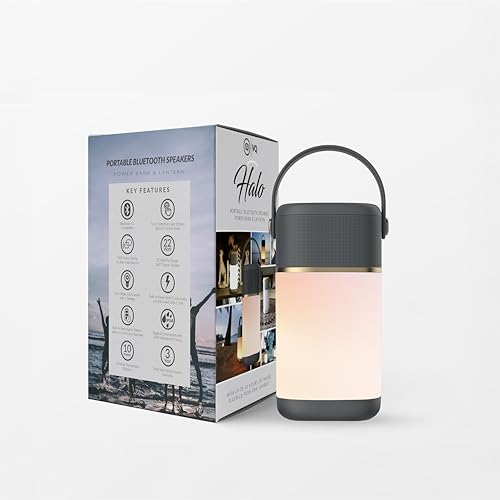 VQ Halo Portable Bluetooth Speaker with LED Camping Light, Slate Chic