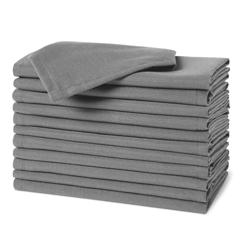 Amazon Basics Servilletas de Tela, Repelentes a Manchas, Lavables y Reutilizables, 12 Unidades, 43 x 43 cm, Gris