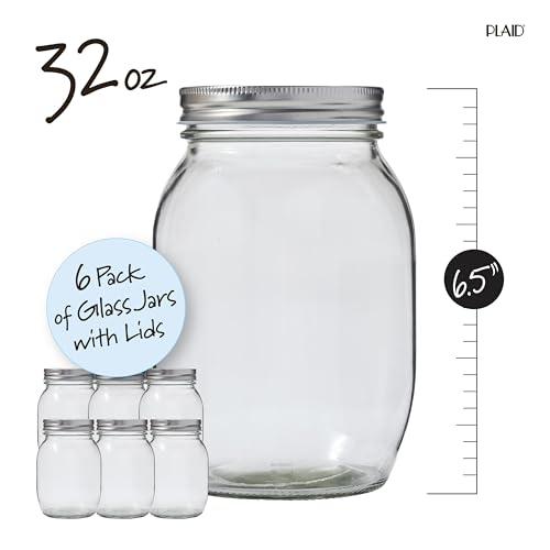 Plaid 32 oz Glass Pack, Set of 6 Customizable Jars with Lids for DIY Arts and Crafts Projects, 68069B, Clear by Plaid - Image 2