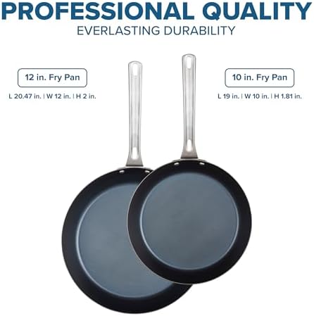 Viking Nonstick Frying Pans, Blue Carbon Steel Kitchen Cookware, 10 and 12 Inch, Black - Thumbnail 2
