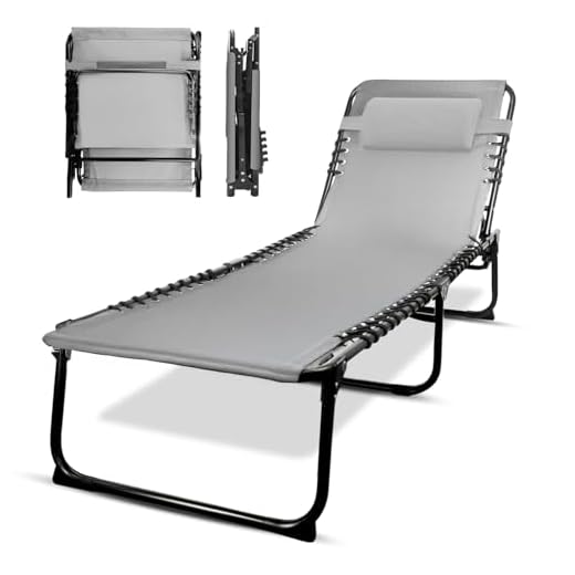 KEPLIN Foldable Recliner Sun Lounger - 600D Oxford Fabric - Adjustable Back and Leg Rests - Lightweight and Portable - Compact Space-Saving Design - Durable Outdoor Use - 190 x 65 x 30 cm (Grey)