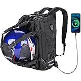 FHV Rechargeable Motorcycle Helmet Backpack with USB Charger Port,Large Capacity Cycling Helmet Holder Backpack Water Resistant Hiking Backpack Military Tactical Backpack for Men Women