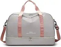 Bolsa de Viagem com Compartimento para Sapatos, Cinza e Rosa, Alça Transversal, Mala Esportiva para Academia e Viagens (Cinza e Rosê)