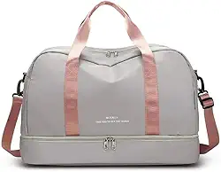 Bolsa de Viagem com Compartimento para Sapatos, Cinza e Rosa, Alça Transversal, Mala Esportiva para Academia e Viagens (Cinza e Rosê)