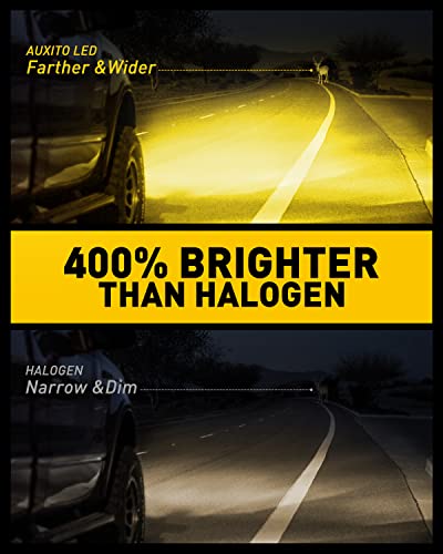 Image of AUXITO H8 H11 H16 LED Fog Light Bulbs, 3000K Amber Yellow, Strong Penetrating Power, Long Lifespan, Plug and Play, Canbus Error Free, Halogen Replacement DRL Bulbs for Rainy Snowy Foggy, 2 Pack