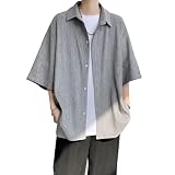 [Anzn] シャツ メンズ 夏服 半袖 大きいサイズ 無地 カジュアル 柔らかい 軽い 薄手 ゆったり メンズ tシャツ ワイシャツ 春 夏 秋 服 人気-hui-L