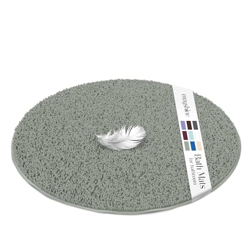Large Round Area Rug Set for Bathroom 36x36 Soft Plush Chenille Bath Mat Water Absorbent Non-Slip Bathroom Rug | Washable Shag Carpet for Shower Bedroom or Home Dcor | Sage Green