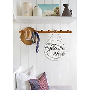   Welcome-ish-Wood-Hanging-Sign-Plaque-Funny-Welcome-Quote-with-Minimalist-Leaves-Wooden-Front-Door-Hanger-Rustic-Outdoor-Wall-Art-for-Porch-Garden-Farmhouse-Yard-Decor-12x12