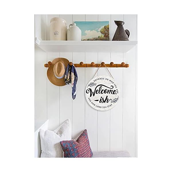   Welcome-ish-Wood-Hanging-Sign-Plaque-Funny-Welcome-Quote-with-Minimalist-Leaves-Wooden-Front-Door-Hanger-Rustic-Outdoor-Wall-Art-for-Porch-Garden-Farmhouse-Yard-Decor-12x12