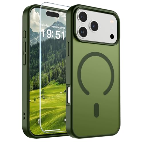 Image of SUPFINE Magnetic for iPhone 17 Pro Max Case (Compatible with MagSafe)(Military Grade Drop Protection) Translucent Matte Shockproof with Anti-Fingerprint Phone Cover,Cangling Green