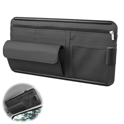 LONGHAO Organizador de visera de coche Leader, organizador de visor de sol para coche, soporte para gafas de piel para coche, bolsa de almacenamiento multifuncional, accesorios interiores de coche