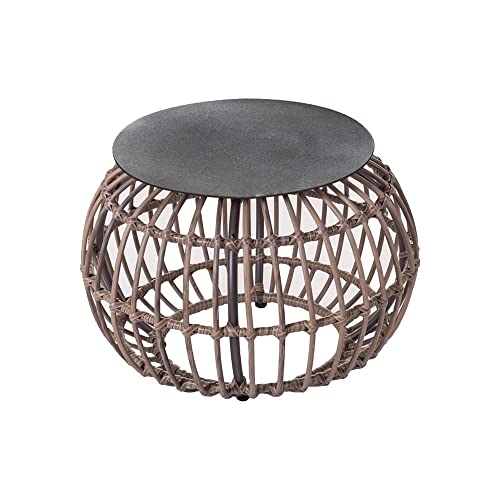 LOLAhome Mesita de jardín Ariki de Rattan sintético Trenzado y Cristal Grafito de Ø 50x33 cm