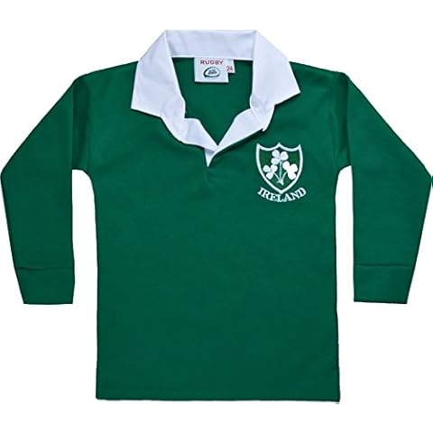 H M FASHION Kids Babies Irish Ireland Shamrock Rugby Full Sleeve Top Retro Shirt (12-18 Months) Emerald Green Cover